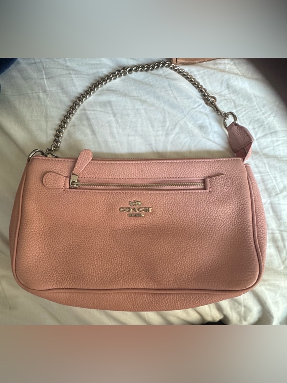 Coach Pink Pebbled Leather Shoulder Bag with Silver Chain